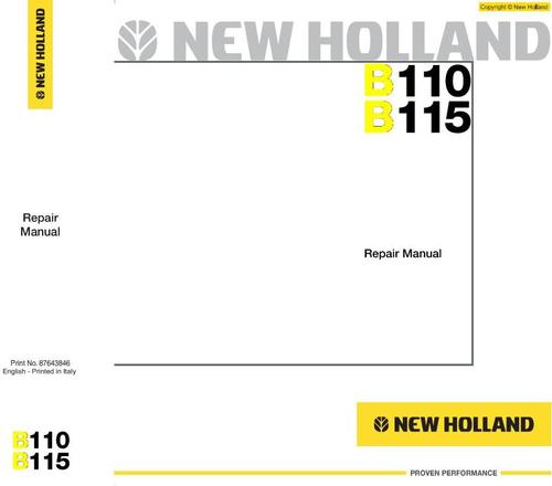 Product picture New Holland Backhoe Loaders B-Series: B110, B115 Workshop Service Manual