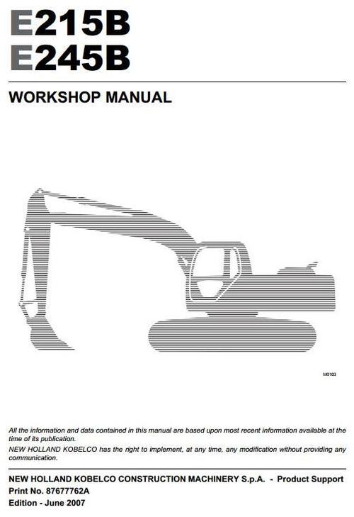 Product picture New Holland Kobelco Crawler Excavator E215B, E245B Workshop Service Manual
