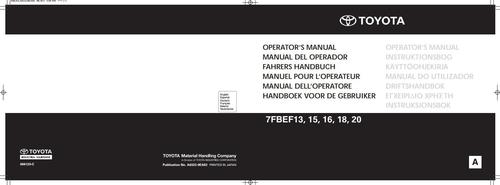 Product picture Toyota Electric Forklift Truck 7FBEF13, 7FBEF15, 7FBEF16, 7FBEF18, 7FBEF20 Operating and Maintenance Instructions
