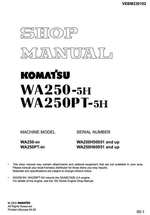 Product picture Komatsu Wheel Loader  WA250-5H, WA250PT-5H Workshop Service Manual